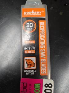 lot 8708 image: Horusdy 24-Piece Reciprocating Saw Blade Set 228mm 6-12 TPI Bi-Metal