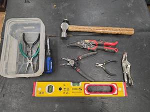 lot 8798 image: Hand Tool Set with Stabila Level Type 196, Hammer, Pliers, and Accessories&nbsp