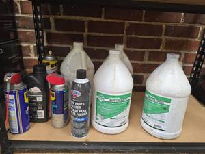lot 8805 image: Lot of 5 Automotive Lubricants and Cleaners - Compressor Oil, Brake Cleaner, Castrol Edge