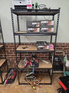 lot 8807 image: 5 Tier Metal Frame Wood Shelf Rack