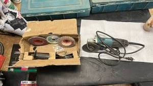 lot 8205 image: Makita Angle Grinder - Model GA4530 with Flap Wheels and Accessories