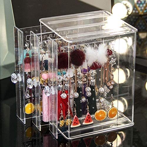 lot 139 image: Sooyee Clear 3 Vertical Drawer Earring Display Stand Organizer(216 Holds 108 Pairs), Jewelry Hanger Storage Box - Retail $20