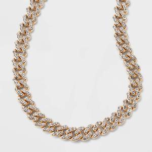 lot 121 image: SUGARFIX by BaubleBar Gold and Crystal Curb Chain Necklace - Gold - Retail $25