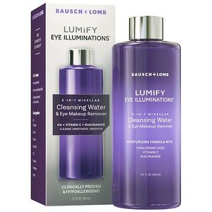 lot 150 image: LUMIFY Eye Illuminations Micellar Cleansing Water and Eye Makeup Remover with Hyaluronic Acid  5.4 fl oz - Retail $18