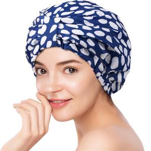 lot 153 image: YFONG Reusable Shower Cap for Women, Waterproof & Durable Bath Cap with Double layer Lined, Adjustable Hair Cap for All Hair Lengths, Large Bathing Hat (blue) - Retail $2,290