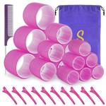 Self grip hair roller set,18 pcs,Hair rollers with hair roller clips and comb,Salon hairdressing curlers,DIY Hair Styles, Sungenol 3 Sizes Rose red Hair Rollers in 1 set Retail $13.99
