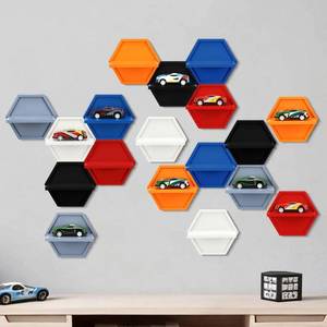 lot 3352 image: Thyle 18 Pcs Wood Toy Cars Wall Display Hexagon Floating Shelves Compatible with Hot Wheels 164 Scale Model Cars Storage Organizer Wall Mount Display Cabinet Case Holds up to 18 Diecast Car