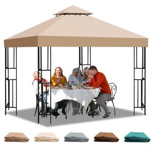 lot 3356 image: 10x10 Gazebo Replacement Canopy, Double Tiered Canopy Cover Top with Ventilation, Heavy Duty 300D Polyester Waterproof Outdoor Gazebo Roof for Patio Garden Yard (Khaki, Flat Edge)