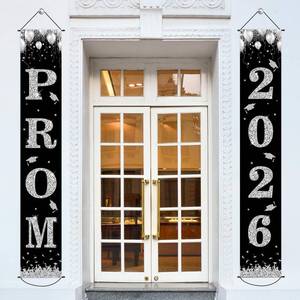 lot 4381 image: Prom Night Porch Sign Prom 2026 Graduation Party Decoration Black Silver Banner Congrats Class of 2026 Party Decoration Supplies for High School College Graduation Celebration Favors(70.8711.81inch)