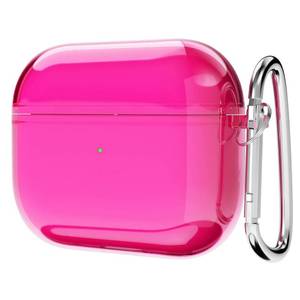 lot 4382 image: Svanove for Airpods 3 Case Clear Hard Plastic, Transparent Simple Cute Airpods 3rd Generation Case with Keychain, Girly Y2k Aesthetic Trendy Airpods Cover Accessories for Women Girl, Neon Hot Pink