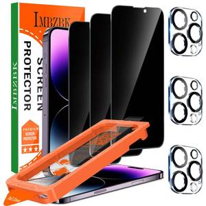 lot 4401 image: IMBZBK Auto-Dust Removal 3 Pack Privacy Screen Protector for iPhone 14 Pro Max Anti Spy Private Accessories, Case Friendly Film, Military Grade Tempered Glass 3 Camera Lens Protector