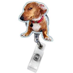 lot 4407 image: Side Eye Dog Badge Reel Cute Fun Funny Animal Cool Meme Puppy Medical ID Name Holder with Retractable Clip Office Hospital Accessories Gifts for Nurse Vet Veterinarian RN CNA Pet Parents Veterinary