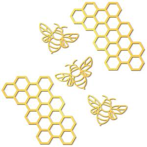 lot 4412 image: Peryiter 5 Pcs Metal Bee Wall Art Farmhouse Honey Bee Honey Comb Decor Wire Metal Wall Decor Hanging for Living Room Garden Bedroom Office Home(Gold)