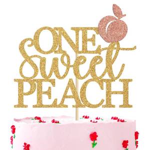 lot 4443 image: Miss Onederful One Sweet Peach Cake Topper, Birthday Decor, 1 Gold & Rose Glitter