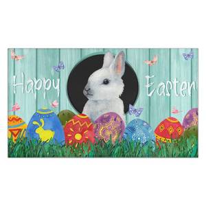 lot 4457 image: boilopp home Happy Easter Door Mat, Welcome Easter Doormat, Easter Decor Non Slip Bunny Egg Rug Flowers Floor Mat 17x30 Spring Decorations for Indoor Outdoor (Easter 2, 17x30)
