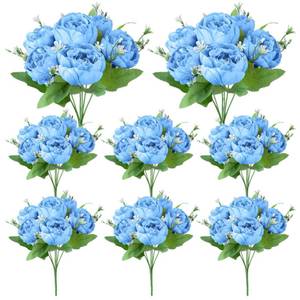 lot 5331 image: Ovveroche 8 Pack Blue Peonies Artificial Flowers, Fake Silk Hydrangea Bouquet for Bridal Wedding Home Table Decor Reusable Dining Opening Ceremony Birthday Arrangement Faux Floral