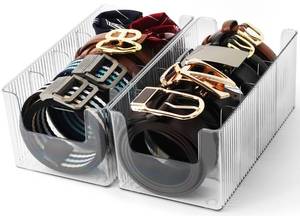 lot 5332 image: AUOIKK Acrylic Belt Organizer - 2 Pack with Adjustable 4 Compartments & Stackable Design, Clear Storage for Closet and Drawer Organization