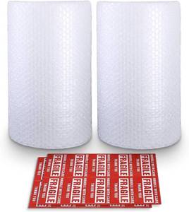 lot 5334 image: Bubble Cushioning Wrap Rolls, 316 x 12 x 72 ft Total 2 Rolls of 36 Feet Perforated Every 12, 20 Fragile Stickers for Packaging, Shipping, Mailing