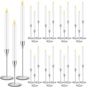 lot 5336 image: FillTouch 30 Pcs Silver Candlestick Holders with Flameless LED Candles Bulk Includes 15 Metal Candle Holders and 15 Battery Operated Taper Candles for Wedding Valentines Table Centerpieces Home Decor