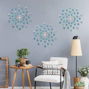 lot 5338 image: DXYAKY Set of 3 Modern Starburst Wall Decor, Metal Wall Sculpture with Crystal Accents, Blue 3D Wall Art for Living Room, Bedroom & Home, Elegant Hanging Wall Decoration