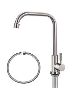 lot 6128 image: Cold Only Water Faucet Single Hole Kitchen Sink Faucet SUS304 Stainless Steel Brushed Nickel