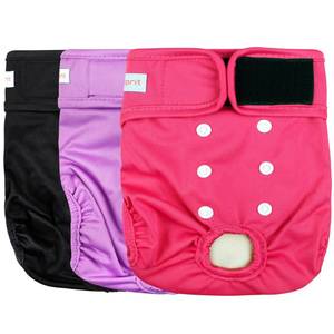 lot 6144 image: Langsprit Washable Female Dog Diapers (3 Pack) - No Leak Reusable Diapers for Doggy Female in Period - Highly Absorbent Dog Heat Panties with Adjustable Snaps (Black, Pink, Purple, X-Large)