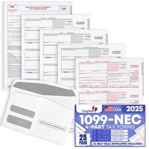 lot 6195 image: Dutymark 1099 NEC Forms 2025 for 25 Recipients 4 Part Laser Tax Forms Kit, 3 1096 Forms, 25 Security Self Seal Envelopes, Compatible with QuickBooks and Accounting Software, 2025 1099 NEC