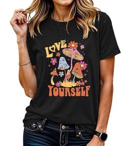 lot 20499 image: Womens Graphic T-Shirt Dandelion Graphic Tees Nature Hiking Adventure Outdoor Summer Short Sleeves Casual Tees Tops (Flowers06-Black-2XL)