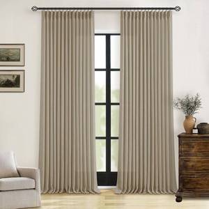 lot 11355 image: Pleated Linen Curtains 90 Inches Long for Living Room Pinch Pleat Hooks Track System Back Tab Custom Made Memory Shape Drape Privacy Protection Grey Beige Living Room Bedroom Window Curtain 90 Inch