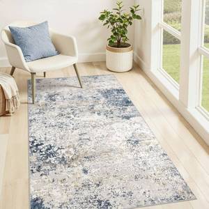 lot 11366 image: DMOYEST Washable Area Rug 3x5 ft Abstract Small Rugs for Entryway Kitchen Living Room Bedroom - Non Slip Modern Neutral Carpet Indoor Front Door - Beige Blue