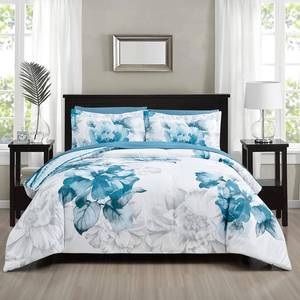 lot 11367 image: Sunshine Nicole Soft Brushed Microfiber Comforter Set, 7 Pieces King, with Light Weight Soft Poly Fill, Printed Teal Grey Big Florals Face with Print Reverse