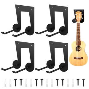 lot 11411 image: Otoolling 4 Pcs Guitar Wall Mount Hanger Ukulele Metal Stand Holder Ukulele Wall Mount Black Violin Bass Bow Hooks Accessories for Home