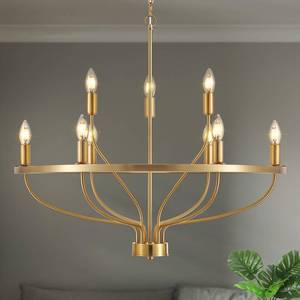 lot 11415 image: Widluth 30 Modern Gold Chandelier Light Fixture Vintage 9-Lights Mid Century Modern Candle Style Chandeliers Rustic Industrial Golden Chandelier for Dining Room, Kitchen Island, Living Room, E12