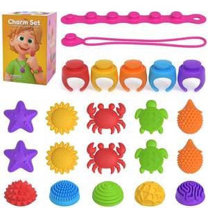 lot 12118 image: Sensory Toy Set for Kids - 22Pcs Textured Ring  Bracelets  Necklace, Wearable Small Sensory Toys for Anxiety Relief Calm Down, Travel Airplane Toys Classroom Must Have