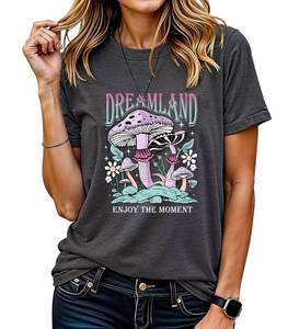 lot 12127 image: Womens Graphic T-Shirt Dandelion Graphic Tees Nature Hiking Adventure Outdoor Summer Short Sleeves Casual Tees Tops (Flowers05-DarkGrey-2XL)
