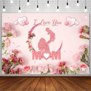 lot 12133 image: AIBIIN 7x5ft Happy Mothers Day Backdrop I Love You Mom Best Mom Ever Mother Day Party Decorations Carnation Pink Rose Heart Photography Background for Women Thanks Mothers Day Banner Photo Props