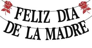 lot 12136 image: Black Glitter Feliz Dia De La Madre Banner, Feliz Dia MamaHappy Mothers Day, Spanish Mothers Day Party Decorations Supplies