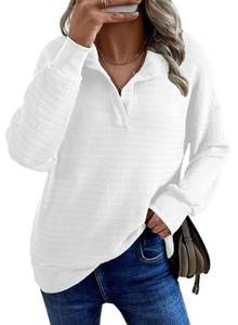 lot 12153 image: SHEWIN Womens Long Sleeve Tops V Neck Sweatshirt Women Business Casual Tops for Women Lightweight Womens Fall Tops Pullover Teacher Outfits,(US 20-22) 2XL,White