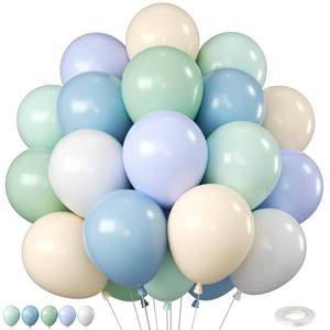 lot 12172 image: Blue and Green Balloons, 12 Inch Dusty Green Blue Sand White Pastel Sage Cream Balloon for Baby Shower Bridal Shower Wedding Boho Birthday Party Decorations