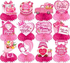lot 12175 image: Feliz Dia De Las Madres Decorations,12pcs Feliz Dia De Las Madres Honeycomb Centerpieces Mothers Day Decorations Spanish,Pink Decoracion Para El Dia De Las Madres