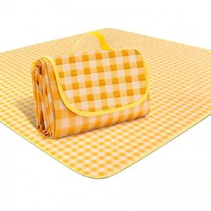 lot 12194 image: Loulangems Extra Large 2m x 2m Orange Plaid Picnic Mat, Sandproof Waterproof Outdoor Blanket, Orange Plaid Picnic Blanket for Campin and Hiking, Machine Washable