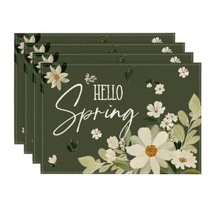 lot 12204 image: Artoid Mode Daisy Flowers Hello Spring Placemats Set of 4, 12x18 Inch Seasonal Summer Holiday Table Mats for Party Kitchen Dining Decoration