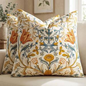 lot 12214 image: GIGIZAZA Decorative Pillow Covers 20x20 - Set of 2 Velvet Soft Vintage Throw Pillows William Morris Floral Patterned Cushion Covers for Couch Bed Living Room Accent Block Print Throw Pillow Cases