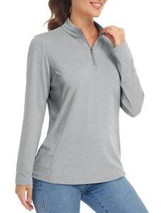 lot 12215 image: MAGCOMSEN Womens Quarter Zip UPF 50 Long Sleeve Sun Shirts Pullover Dry Fit Hiking Athletic Workout Tops Light Grey S