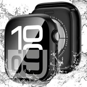 lot 12218 image: LETOID Waterproof for Apple Watch Series 9 8 7 Screen Protector Case 45mm, iWatch Face Cover, Protective Hard PC Bumper with Tempered Glass Accessories for Men Women 45 mm Matte Black