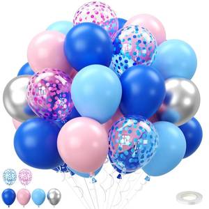 lot 12240 image: Blue and Pink Balloons Set, 50Pcs 12 Inch Pink Blue Silver Balloons,Pastel Blue Pink Confetti Balloons for Birthday Baby Shower Gender Reveal Supplies
