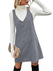 lot 12248 image: Koinshha Women Corduroy Overall Mini dress Casual Loose Sleeveless V Neck Pinafore Dresses Cute Jumper Overalls XXL