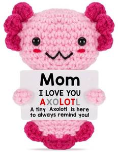 lot 12271 image: Mom Gifts from Daughter, Mini Crochet Axolotl for for Mothers Birthday Christmas Day Basket Box, Funny Presents for First New Bonus Mom in Law Like Necklace Card Bracelet Blanket Flowers Candle Mug