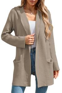 lot 12281 image: Cakulo Womens Long Hooded Cardigan Sweaters Oversized Fall Cardigans 2025 Open Front Knit Sweater Coats Pockets Khaki M