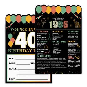 lot 14019 image: jyunsoeng 40th Birthday Party Invitations with Envelopes Back in 1986 Poster Youre Invited 40 Years Old Birthday Party Invites (Set of 20) - 1986 Birthday Decorations